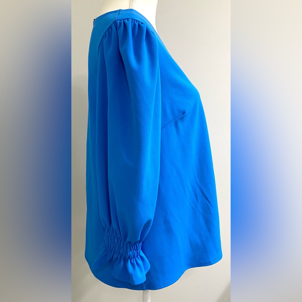 2 Hearts Womens S Blue Top Ruffle V-Neck Boho Fall Preppy Cottagecore Nautical - Picture 7 of 13